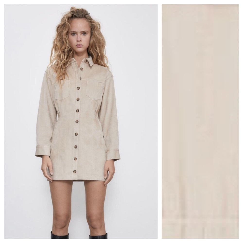Beige Button-Front Shirt Dress - Women's Beige Dress